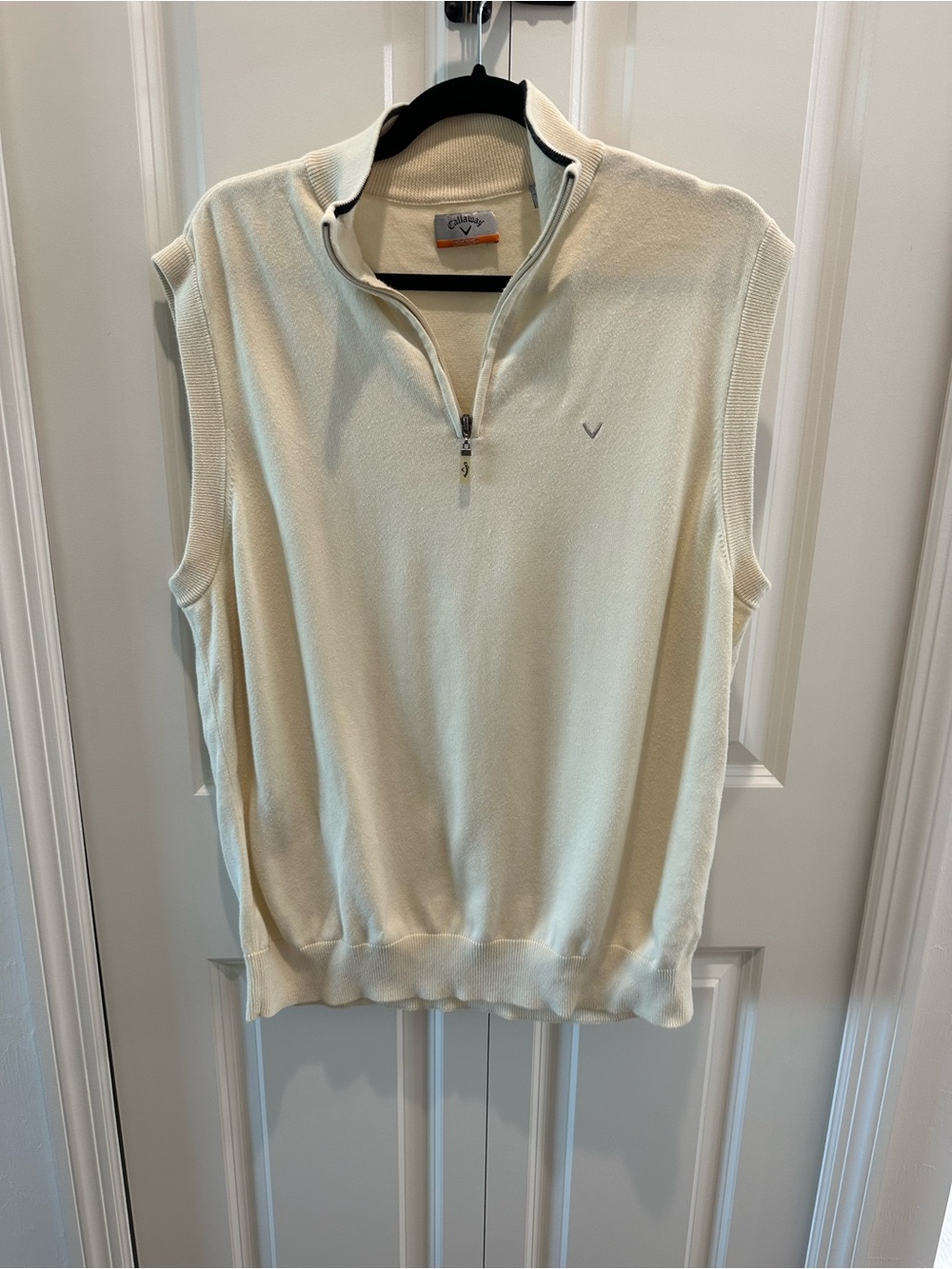 Callaway Golf Men's Cream Quarter-Zip Knit Sweater Vest 100% Cotton Size L